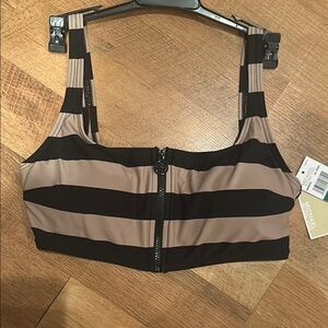 Michael Kors Bikini Top Zip Front Rugby Stripe NWT